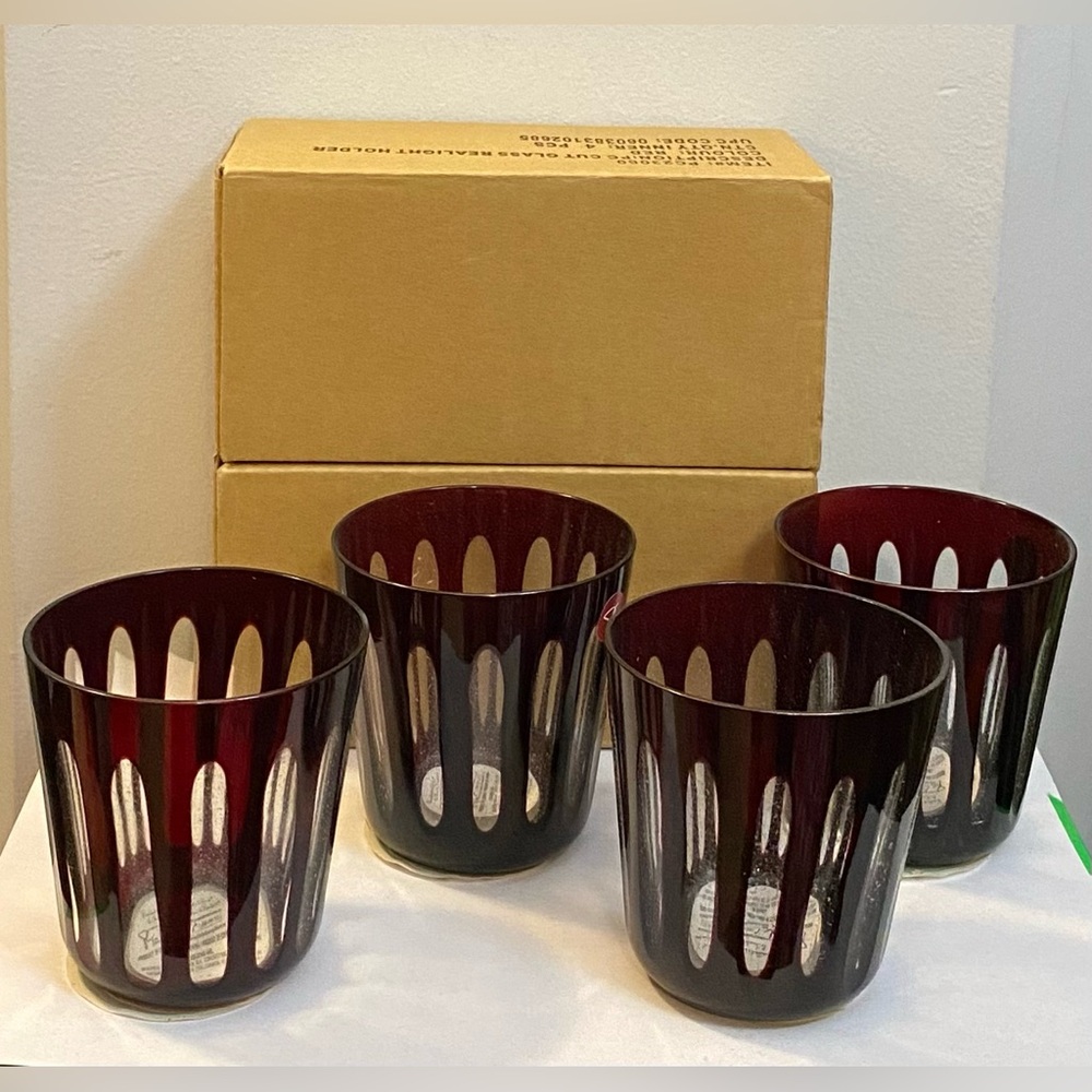 NEW Vintage PC Red  4-piece set of cut glass  Tea-light Holders